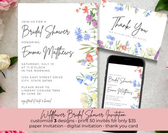 Wildflower Bridal Shower | Invitation Template | Wildflower Thank You | Bridal Shower Invitation Suite | Let Love Grow Bridal Shower