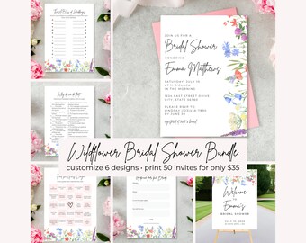 Wildflower Bridal Shower Invitation Template | Bridal Shower Bundle | Editable Bridal Shower Invitation | Bridal Shower Games with Flowers