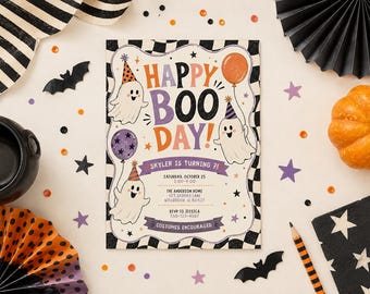 Happy Boo Day Birthday Invitation, Ghost Birthday, Editable Canva Template, Cute Spooky Party, Kid Halloween Birthday, Kid October Birthday