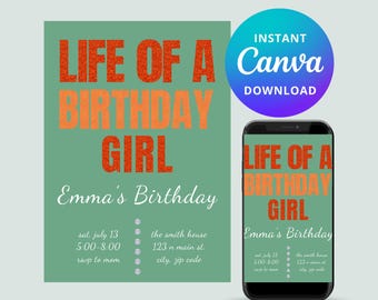Life of a Birthday Girl Einladungsvorlage, anpassbare Geburtstagseinladung, Taylor Swift Invite, Bearbeitung mit Canva, The Life of a Showgirl