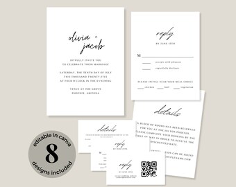 Minimalistische Hochzeitseinladung Vorlage Download | Hochzeitseinladung Set | Bearbeitbare Hochzeitseinladung | Hochzeitseinladung mit QR Code