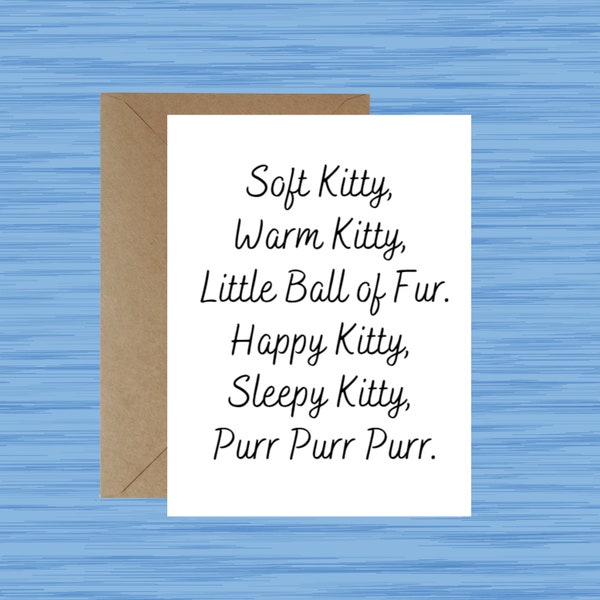 Soft Kitty Warm Kitty, Little Ball of Fur, Card, Get Well Soon, After Surgery, Greeting Card, Cat Mom, Cat Dad, Instant Download, Printable