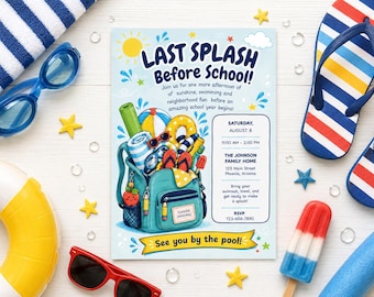 Last Splash Before School Invitation, Pool Party Invite, Editable Canva Template, End of Summer Party, Back to School, Back to school flyer