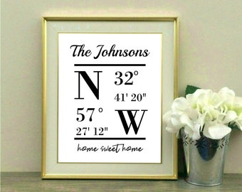 Housewarming, Geschenk, Home Sweet Home, neues Haus, Nachname Zeichen, angepasst, Haus Koordinaten, Zeichen, Hausbesitzer, Herzlichen Glückwunsch, Herzlichen Glückwunsch