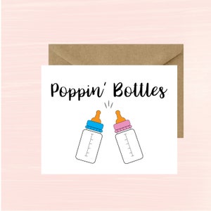 Botellas Poppin, Descarga instantánea, Regalo, Tarjeta, Imprimible, Tarjeta de Baby Shower, Revelación de Género, Nuevo Bebé, Baby Shower de Parejas