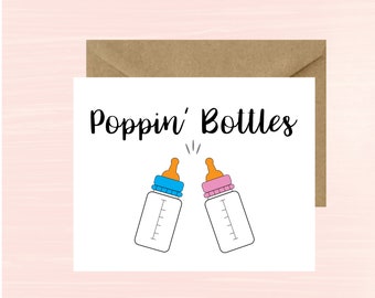 Poppin Flaschen, Sofort Download, Geschenk, Karte, bedruckbar, Baby Shower Karte, Geschlecht offenbaren, neues Baby, Paare Baby Shower