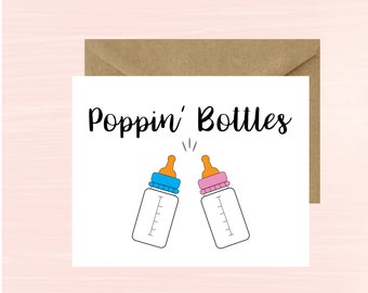 Poppin Bottles, Instant Download, Gift, Card, Printable, Baby Shower Card, Gender Reveal, New Baby, Couples Baby Shower