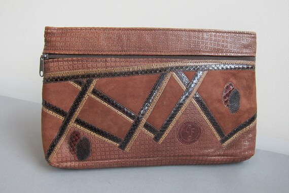 Vintage Carlos Falchi Clutch 1980s Handworked Embo