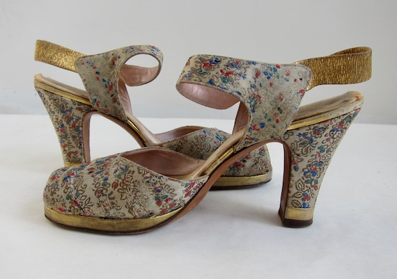 Brocade Peeptoe 40s Evening Shoes Vintage 1940s Go