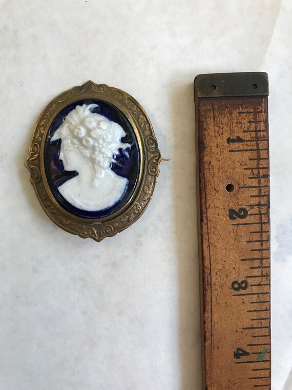 Cameo | Antique Cameo Pin | Blue White Cameo Brooc