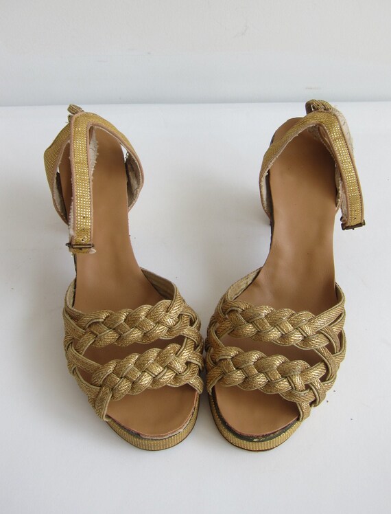 Vintage 1940's Gold Lame Sandals 30s Gold woven He