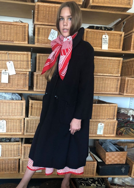 1960s Mainbocher Black Cashmere Coat, 60s Mainboch