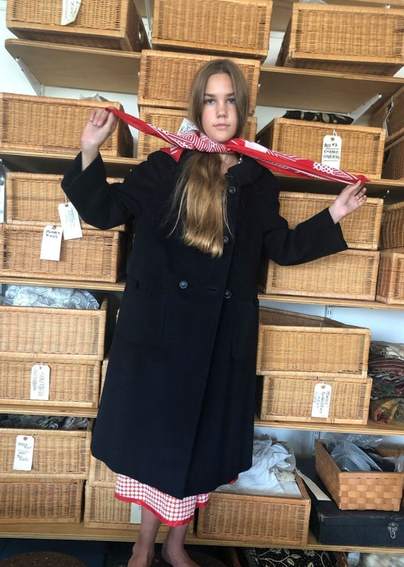 1960s Mainbocher Black Cashmere Coat, 60s Mainboch