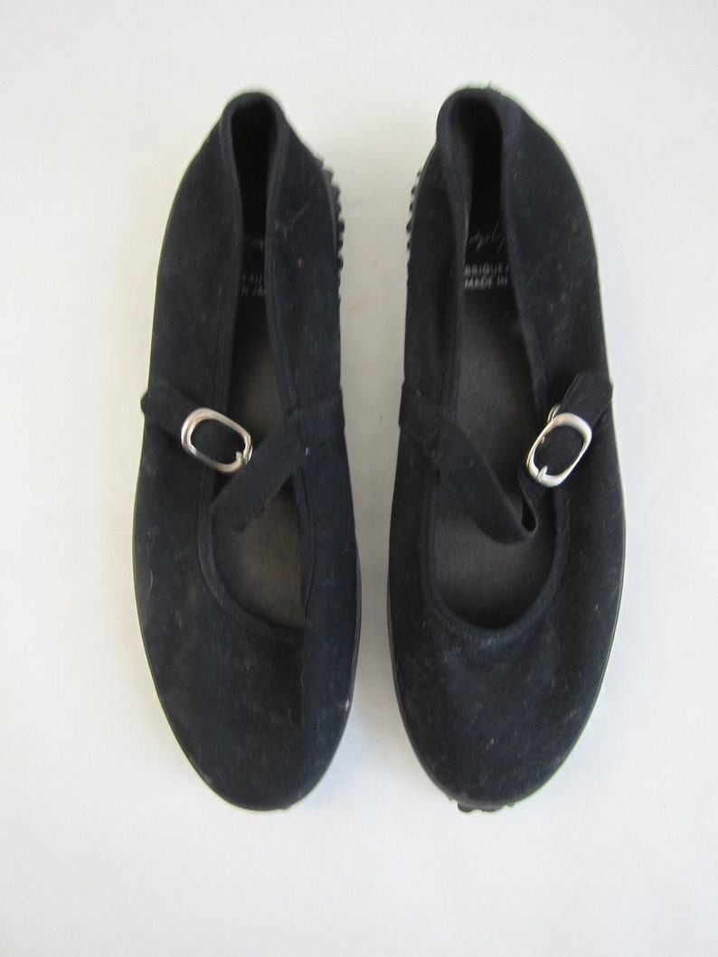 Vintage 90s Yohji Yamamoto Black Canvas Mary Janes Rubber Tread Japanese Vintage desiner Shoes