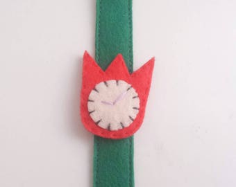 Red Tulip Felt Watch for baby and kids, play watch, toy watch