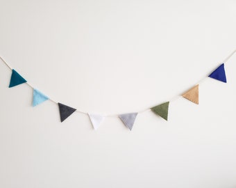 Mini Felt Garland, Blue Tone, Boys Garland, Triangle Garland