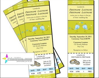 Lovebirds Wedding Ticket Invitations Set of 12