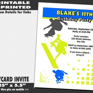 Skateboarder Party Invitations Birthday, Printable with Printed Option, Skateboarding Party Invites, Boy Skateboarder Theme, Sk8 Party