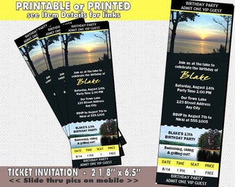 Lake Party Ticket Invitation, Printable with Printed Option, Lake Swim Theme, BBQ Cookout Invites, Summertime Water Sports