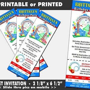 Amusement Park Ticket Invitations, Printable with Printed Option, Birthday Party, Theme Park Invites