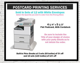 Postcard Printing Services, Printed Flat Postcard Party Invitations with any PrintVillaInvites Design, Sold in Sets of 12