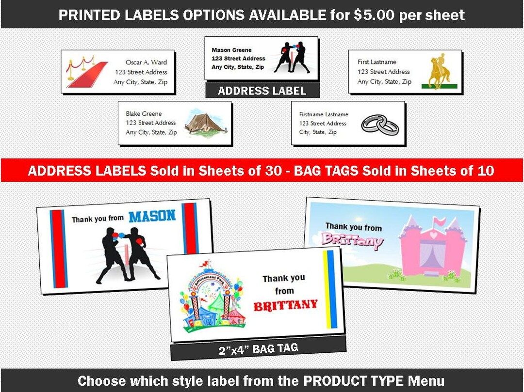 Printed Labels Addon Matching Address Labels Bag Tag Label Etsy