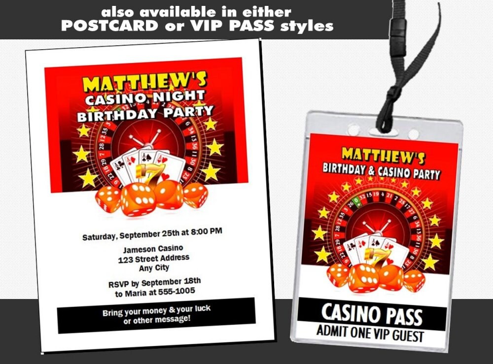 Casino Dice Ticket Invitation, Printable With Printed Option, Adult Birthday Party, Las Vegas ...