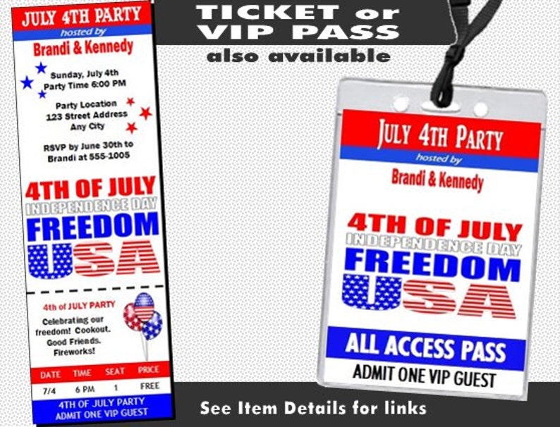 Red White Blue Freedom 4th of July Party Invitation, Printable with Printed Option, July 4th Celebration, Cook-Out, Patriotic Invite image 5