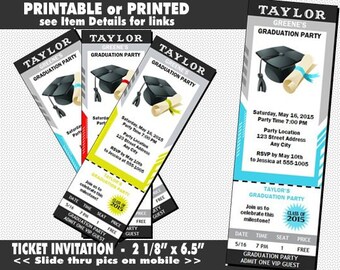 Frames Graduation Party Ticket Invitation, Printable with Printed Option, Dinner for Graduate, Mustard Gold, Red, or Teal