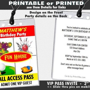 Vip Pass Fun Fun Center VIP Pass Invitation Printable Birthday Party Fun | Etsy