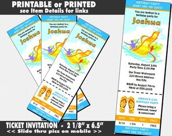 Water Park Design #2 Ticket Invitation, Printable or Printed Product, Birthday Party, Water Slide Invites, Swimming Theme