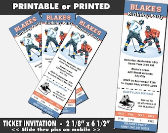 Hockey Players Ticket Invitation, Printable with Printed Option, Birthday Party, Ice Skate Hockey Invites, Sports Theme