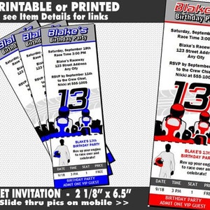 Go Kart Driver Ticket Invitation, Printable, Racing Theme, Go Cart Invites, Girl or Boy Birthday, Racing, Blue or Red