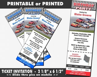 Daytona 500 Ticket Invitations, Printable with Printed Option, Boy or Girl Birthday Party, Racing Theme, Invites with Race Car, Blue or Red