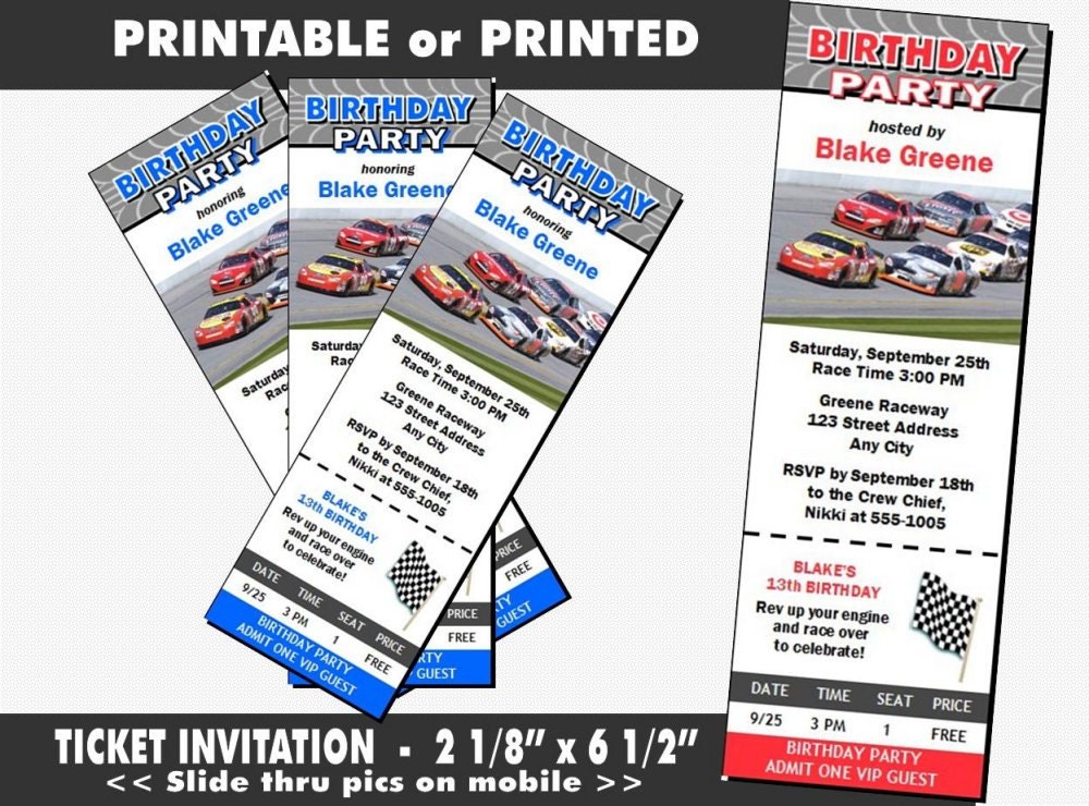 Daytona 500 Ticket Invitations, Printable With Printed Option, Boy or