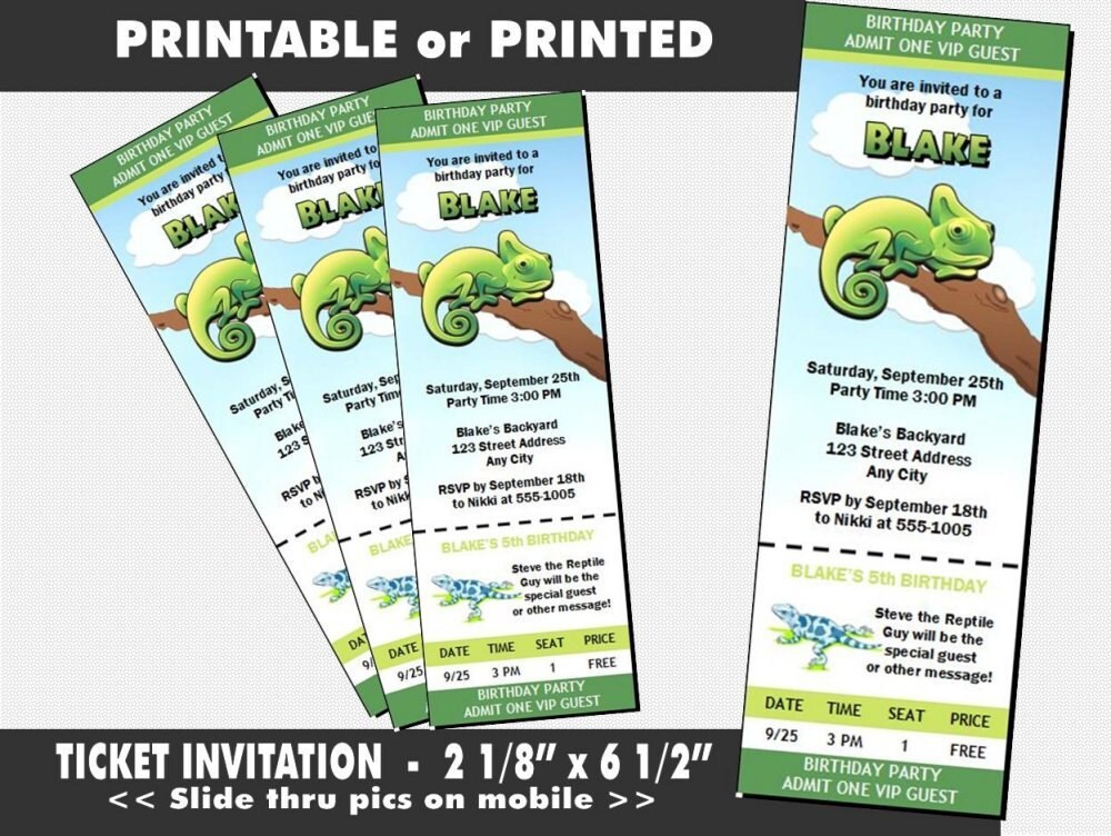 Lizard Invitations in Green - 8 Blank Invitations & 8 Envelopes
