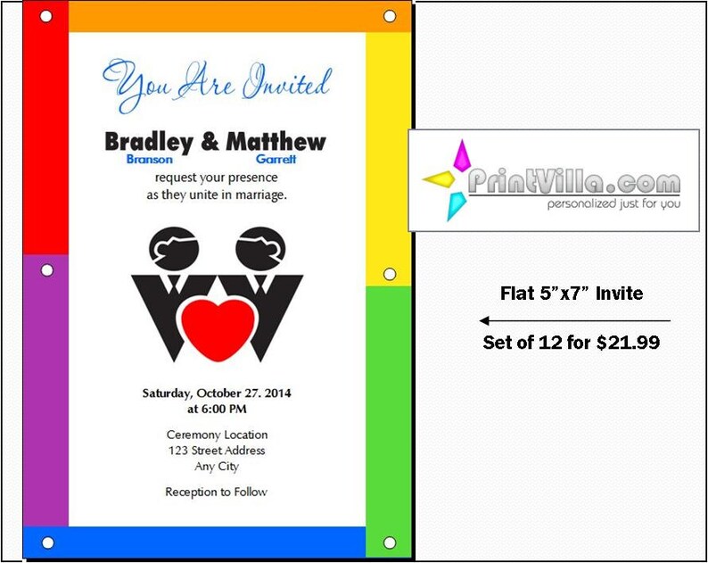 Gay Wedding Invitations Set Of 12 Flat 5x7 Invites Rainbow Etsy