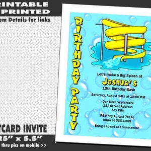 Water Park Party Birthday Invitation, Printable with Printed Option, Water Slide Invites, Waterpark Party
