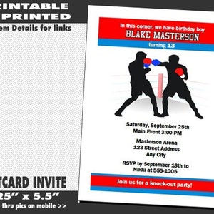 Boxing Birthday Party Invitations, Printable with Printed Option, Sports Themed Party, Invite with Boxers, Boy Birthday