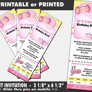 Slumber Party Ticket Invitations, Printable with Printed Option, Girl Birthday Party, Sleep Over Theme