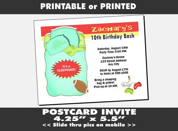 Sleepover Birthday Party Invitations Printable With Printed | Etsy