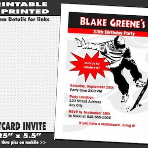 Skateboard Party Invitations Birthday, Printable with Printed Option, Skateboarding Party Invites, Boy Skateboarder Theme, Sk8 Party