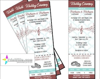 Music Notes Wedding Ticket Invitations, Set of 12