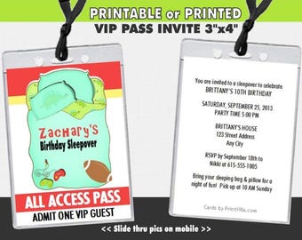 Sleepover VIP Pass Birthday Party Invitations, Printable, Sleep Over Party Invites, Boy Birthday