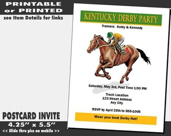 Kentucky Derby Party Invitation, Printable with Printed Option, Horse Racing Party, Equestrian Theme, Design #2