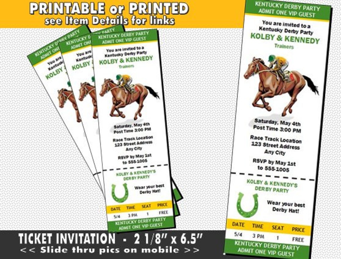 Kentucky Derby Party Ticket Invitation Printable with Printed Etsy