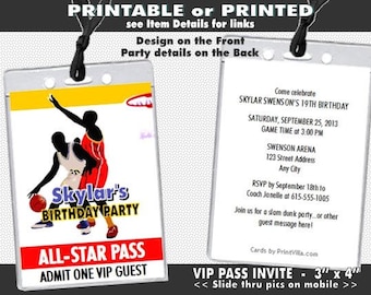 Basketball All-Star VIP Pass Party Invitation, Printable, Boy Birthday, Sports Theme Party, Blue Gold Red