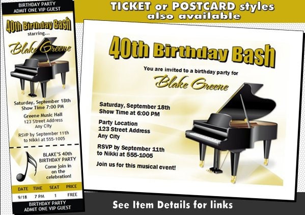 Piano Vip Pass Party Invitation Printable Music Theme Etsy