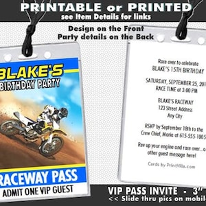 Invitación VIP azul para carreras de motos de cross, imprimible, para fiesta de cumpleaños de niño, invitaciones para fiestas de motos de cross, carreras de motos