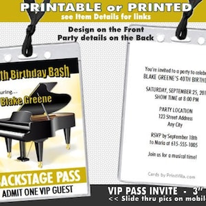 Piano Vip Pass Party Invitation Printable Music Theme Etsy